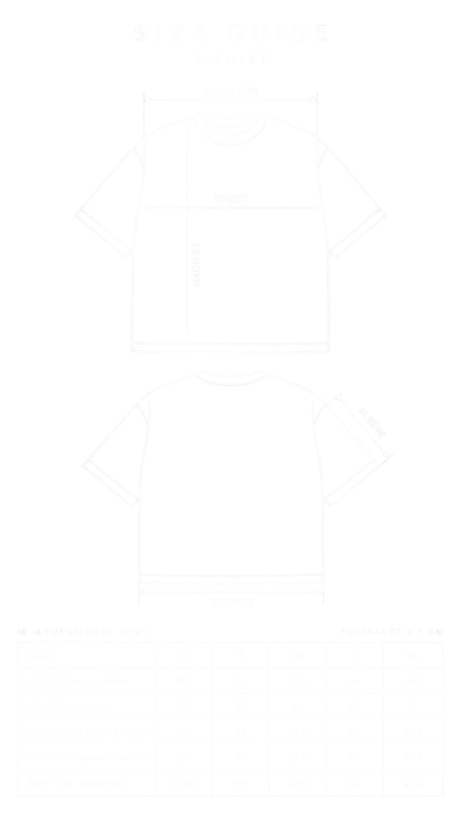 Guide des tailles du t-shirt The First Shirt JUPRE, du XS au XL